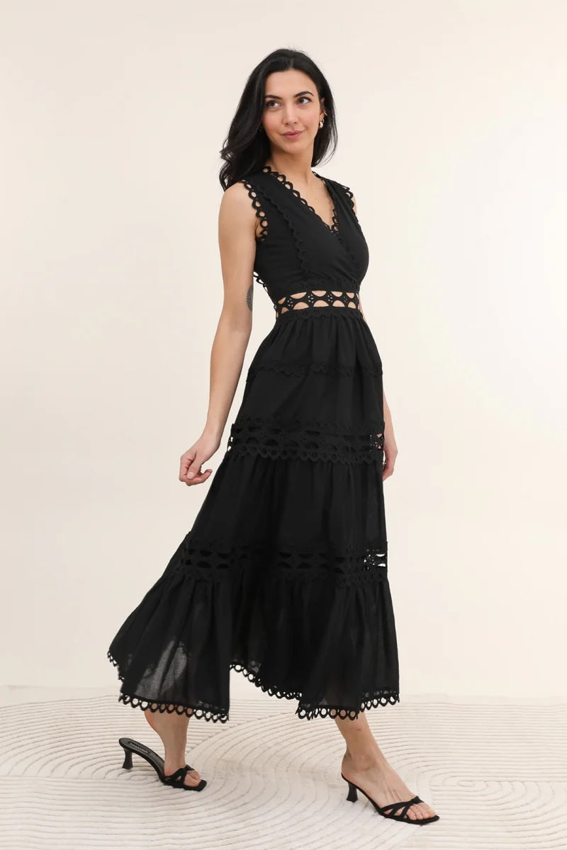 Lace Cotton Dress Black