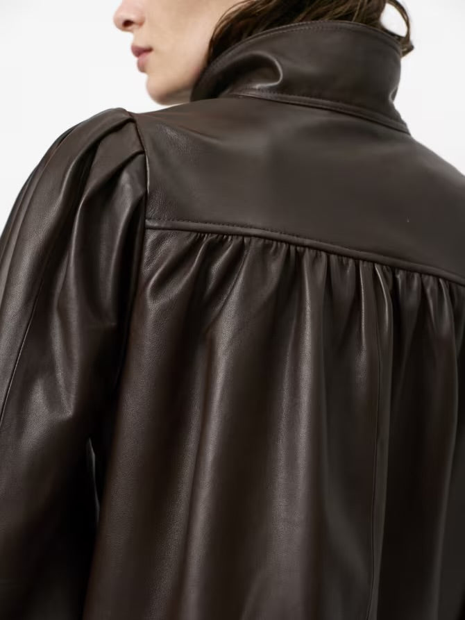 Kyrilo Cropped Leather Jacket Espresso Brown