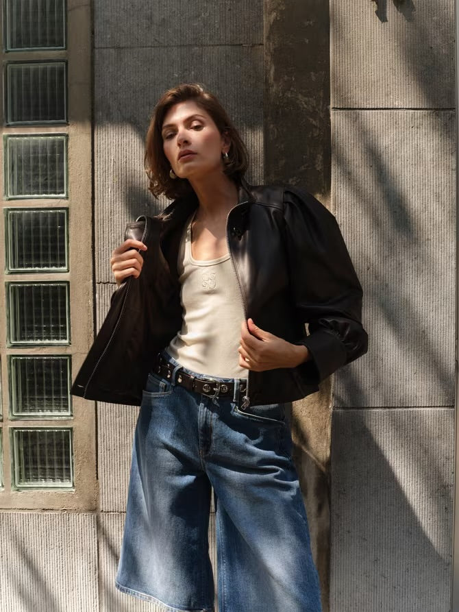 Kyrilo Cropped Leather Jacket Espresso Brown