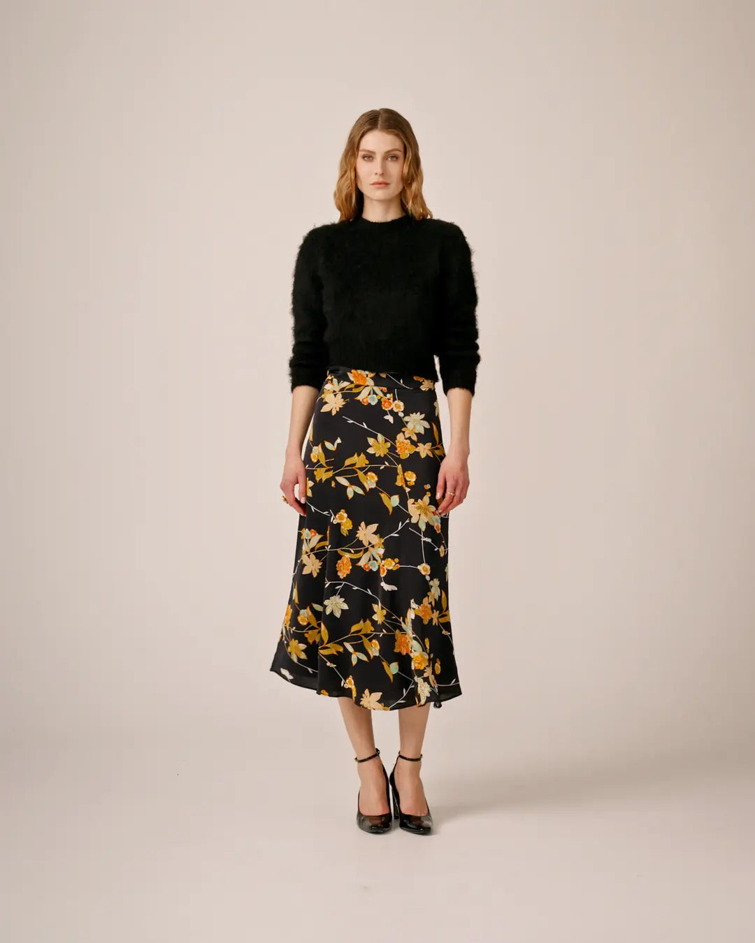 Satin Skirt Night Flowers