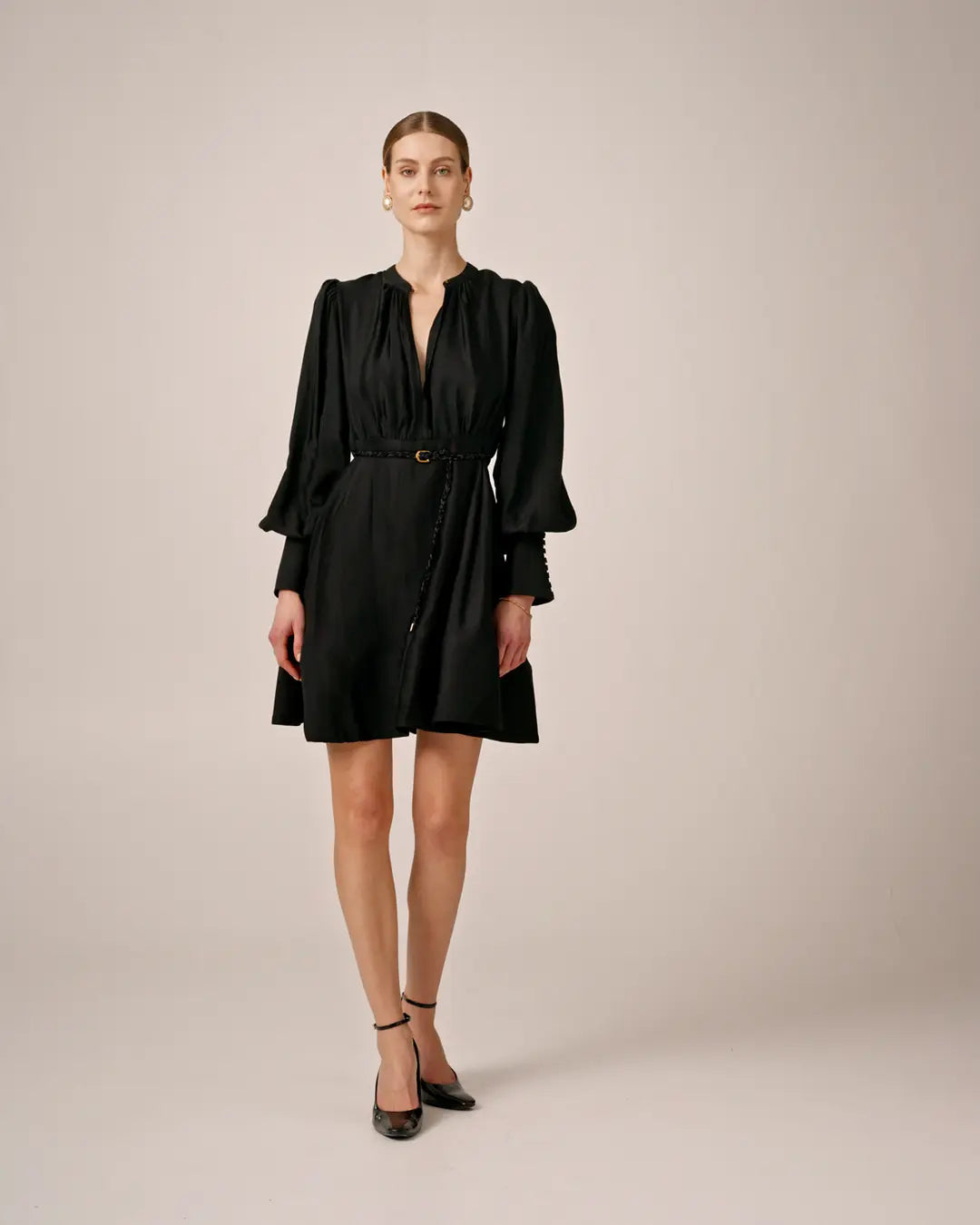Striped Belt Dress Black