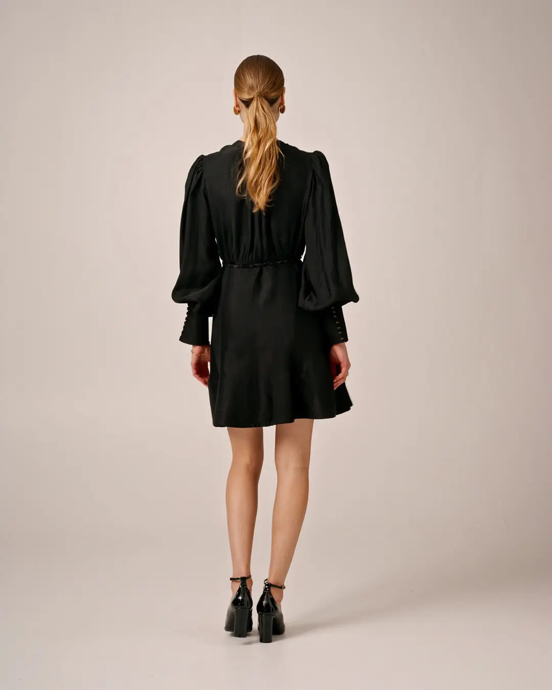 Striped Belt Dress Black