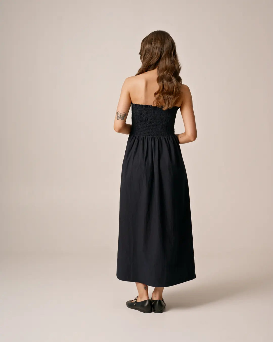 Poplin Bandeau Dress Navy