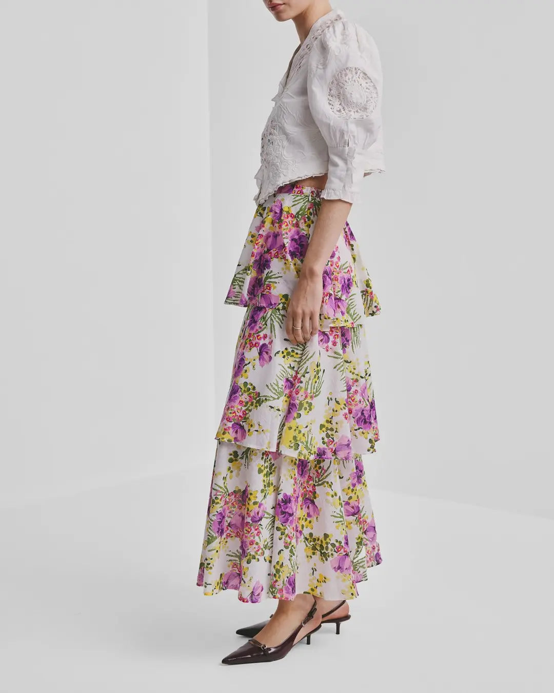 Cotton Slub Flounce Skirt Purple Breeze