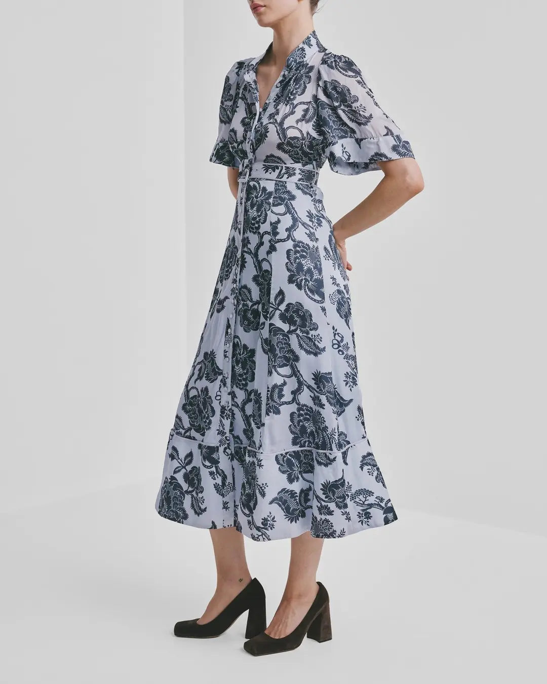 Organza Midi Dress Blue Bouquet
