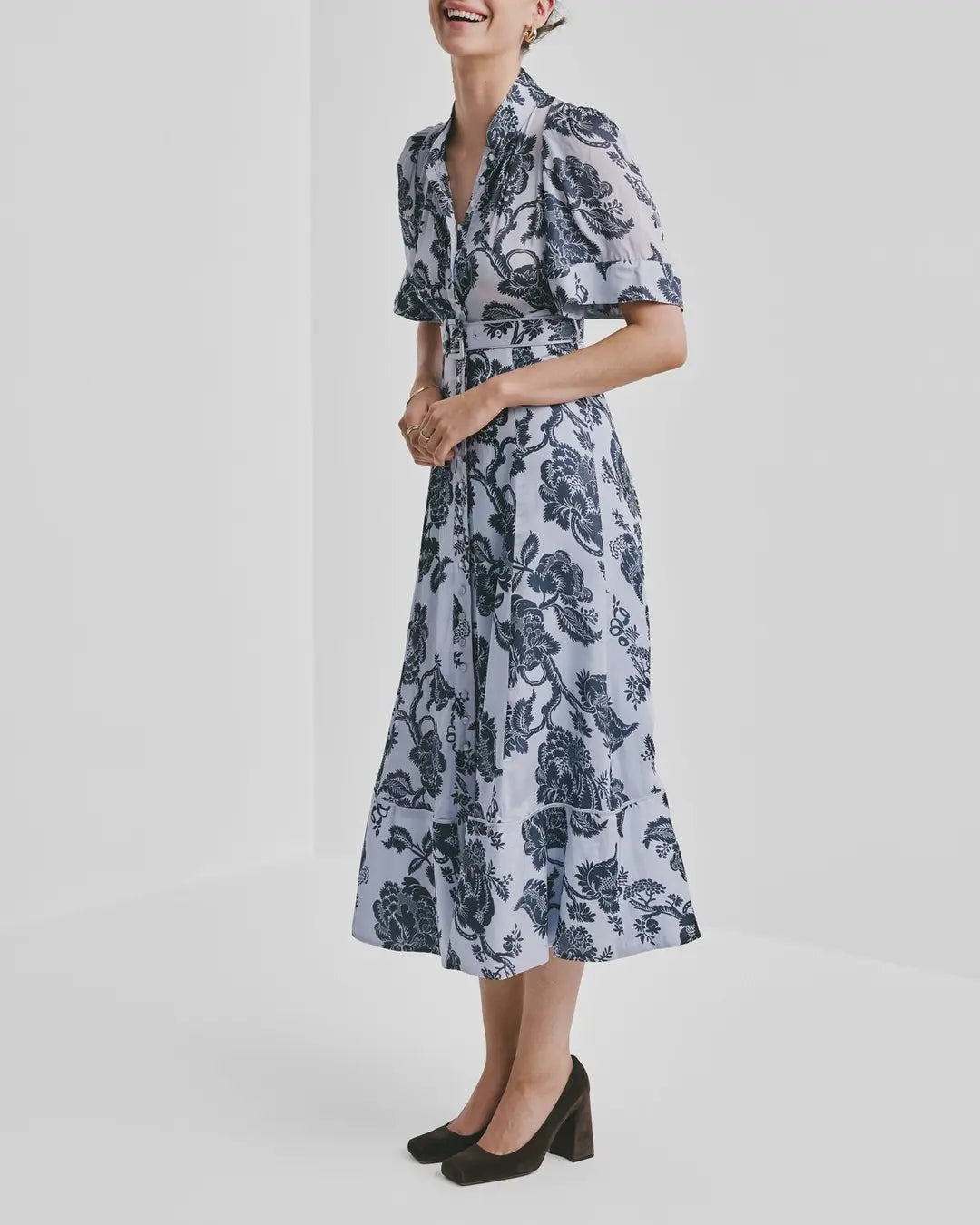 Organza Midi Dress Blue Bouquet