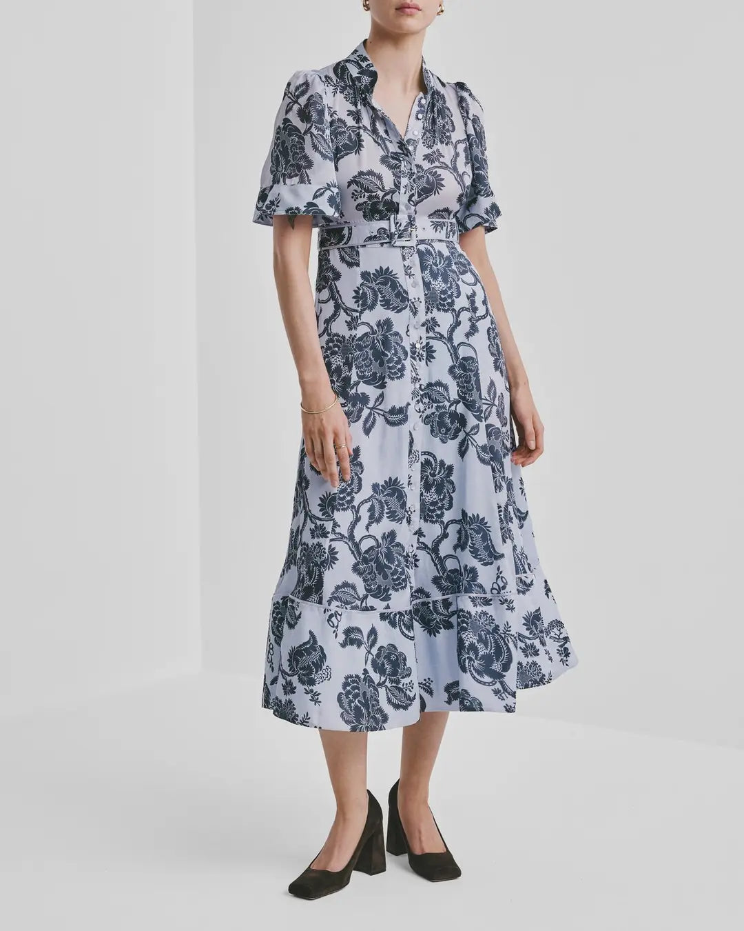 Organza Midi Dress Blue Bouquet