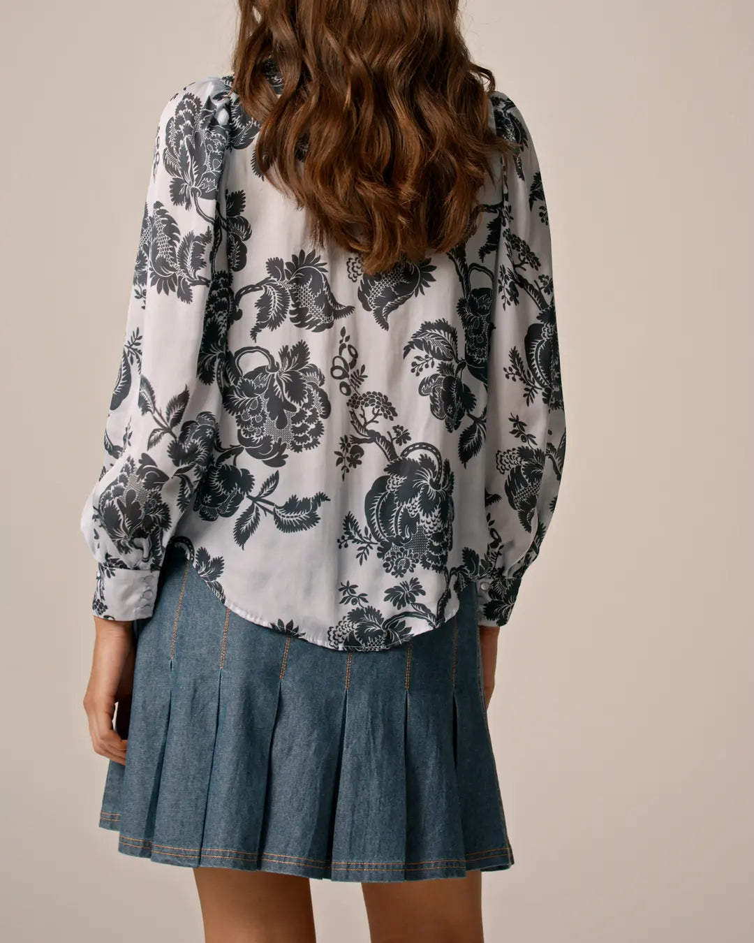 Organza Collared Blouse Blue Bouquet