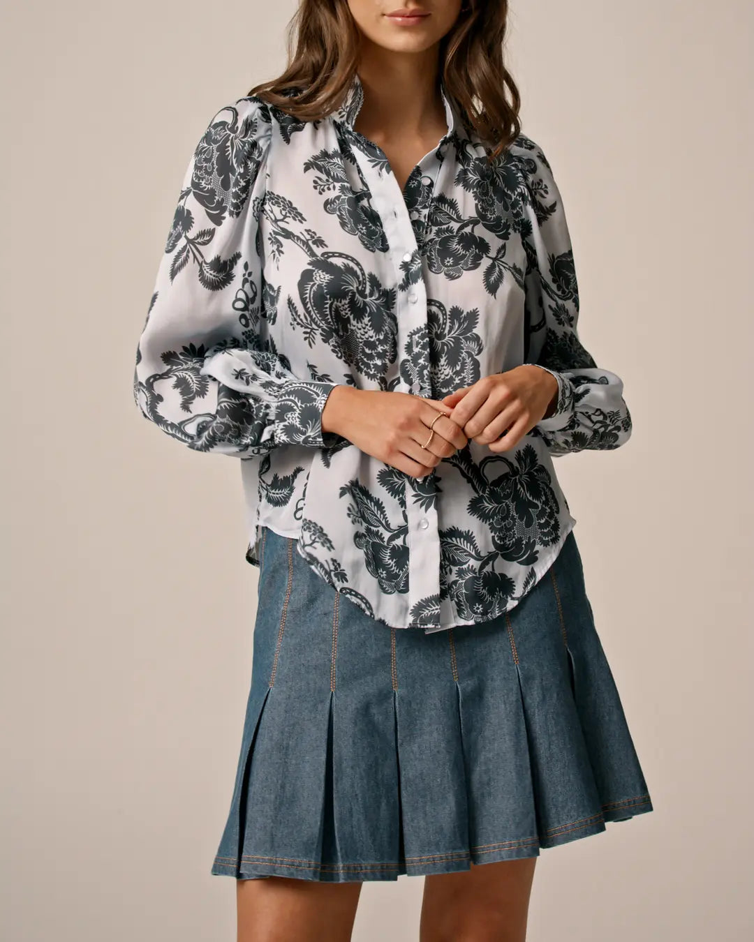 Organza Collared Blouse Blue Bouquet