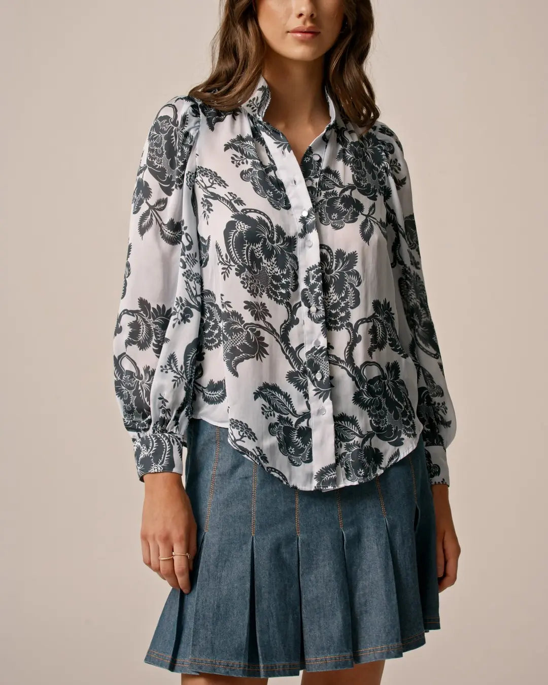 Organza Collared Blouse Blue Bouquet