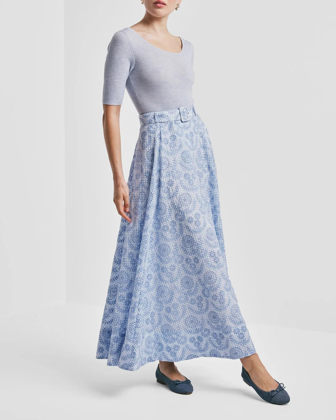 Checks Maxi Skirt Light Blue