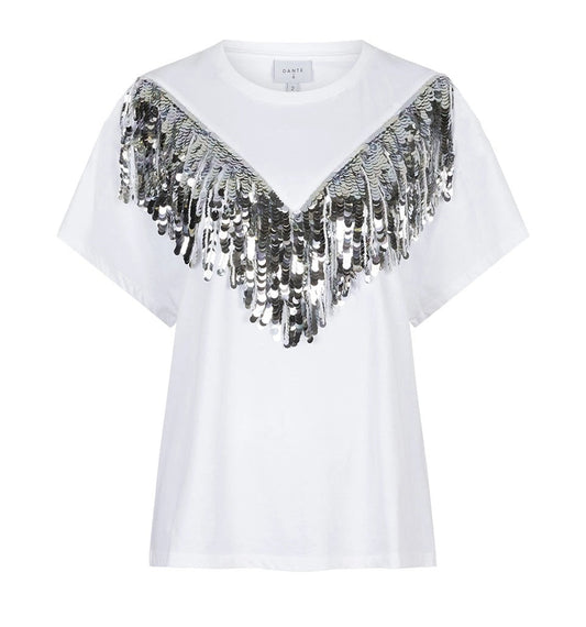 Kyro Fringe Embellished Tee Optic White