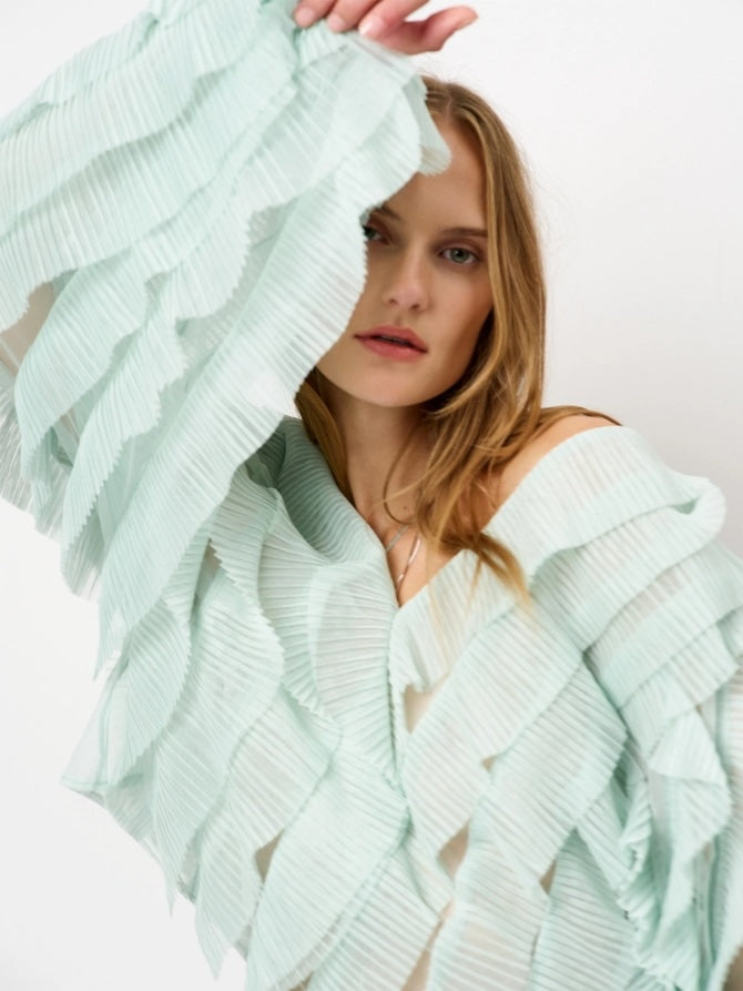 Phora Tulle Ruffled Top Icy Mint
