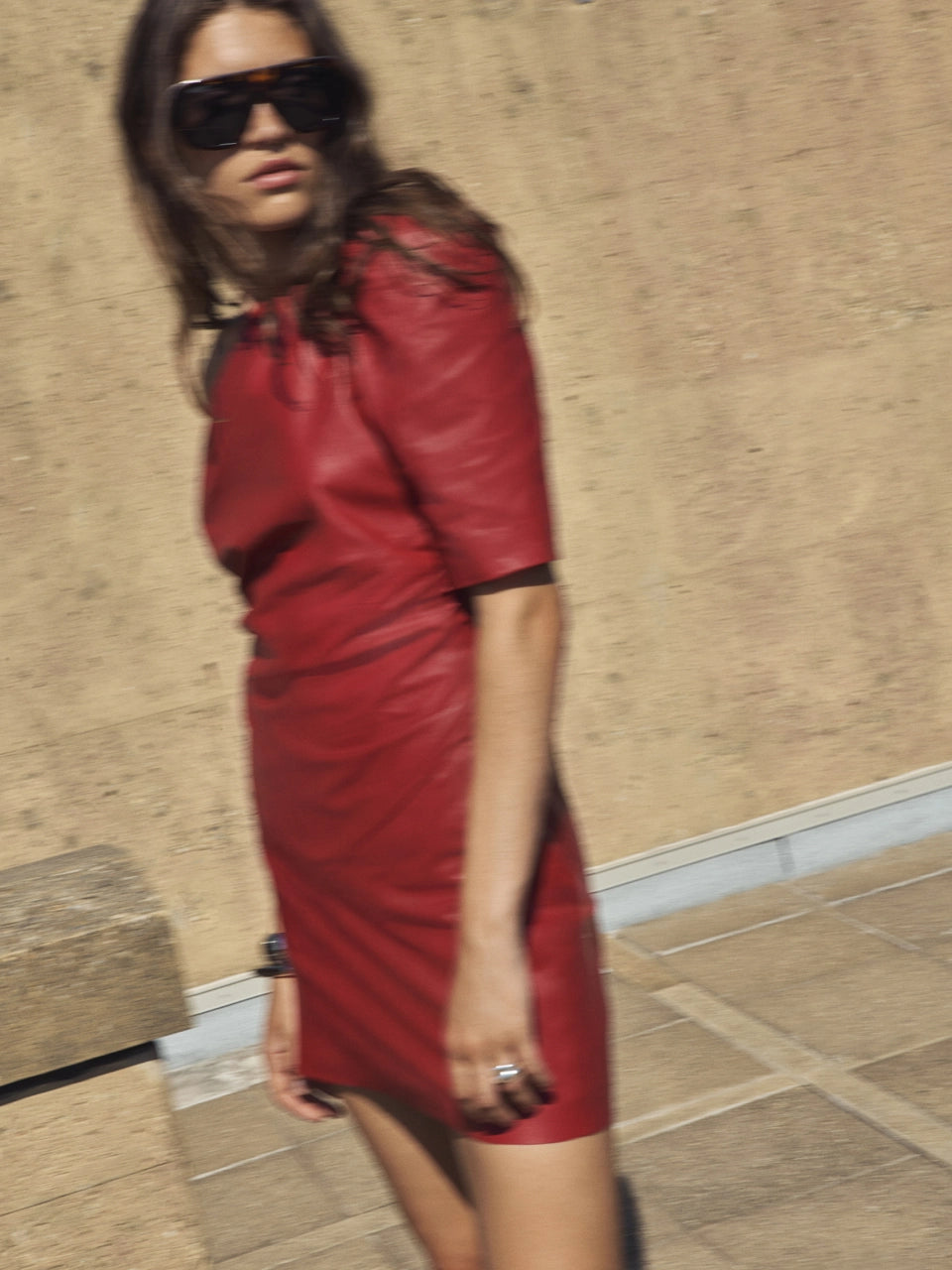 Glen Drapey Leather Dress Glazed Cherry