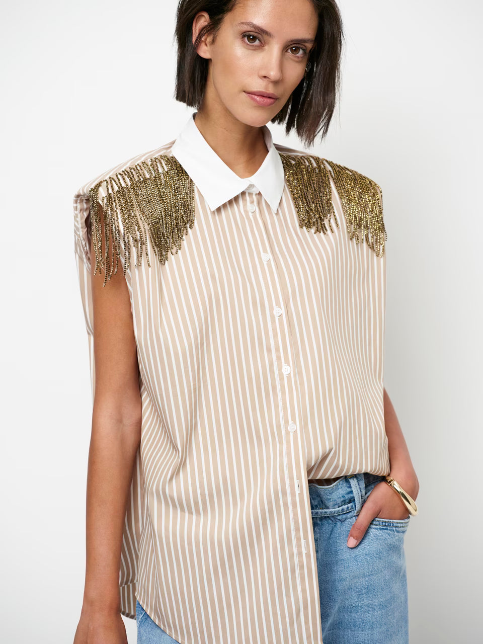 Robin Fringe Detail Shirt Sand Beige