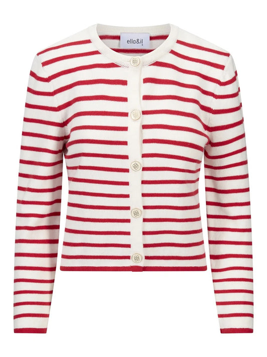 Lisa Cotton Cardigan White Red Contrast