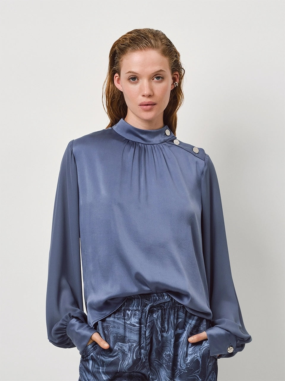 Althea Silk Top Storm Blue