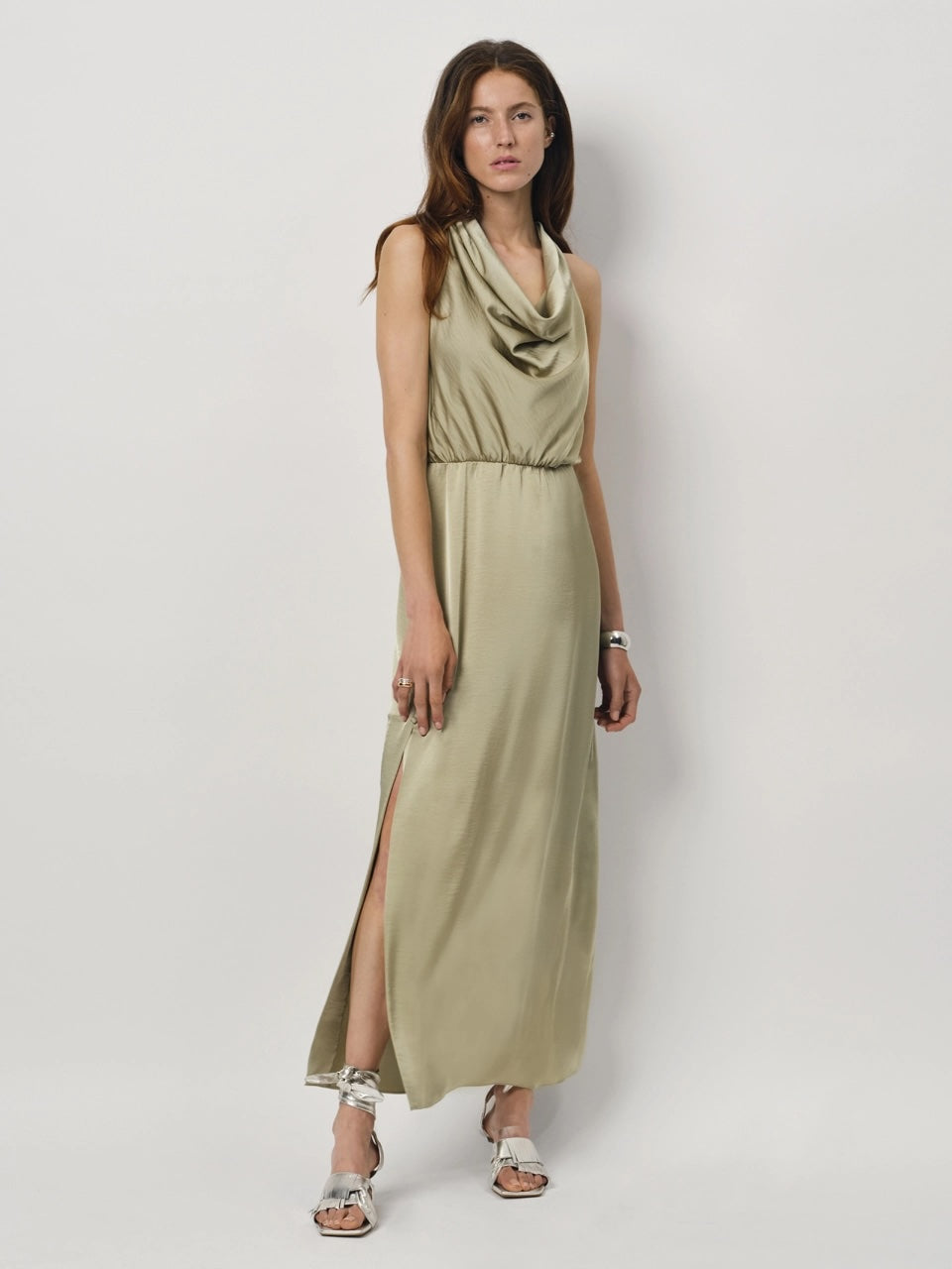 Marryme Satin Halter Maxi Dress Sunlit Grass