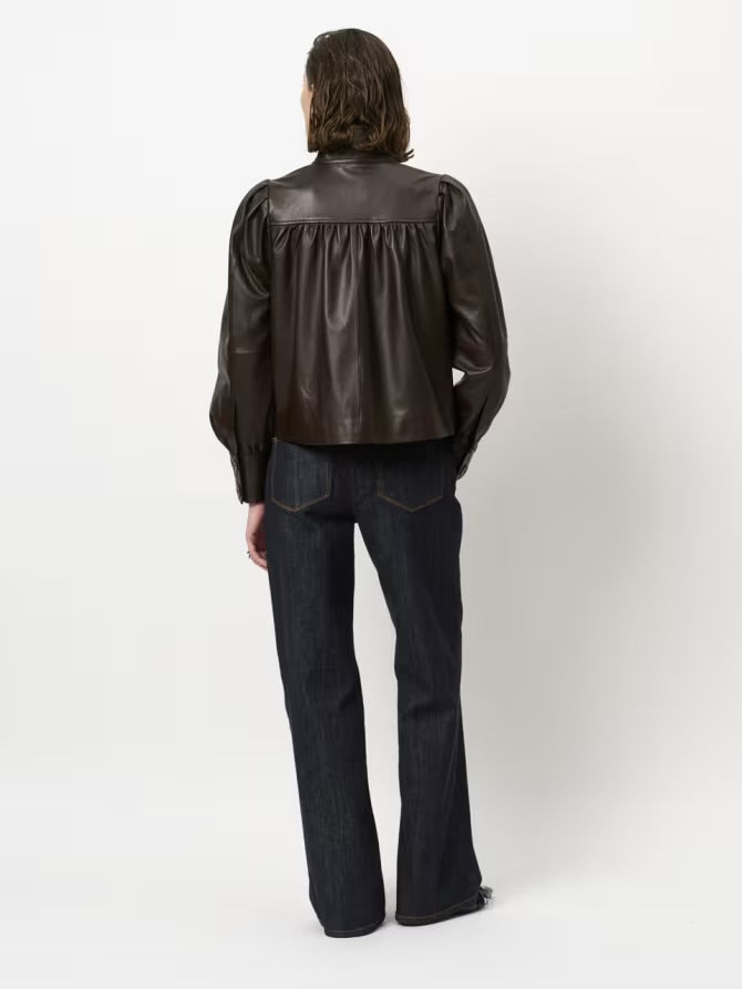 Kyrilo Cropped Leather Jacket Espresso Brown