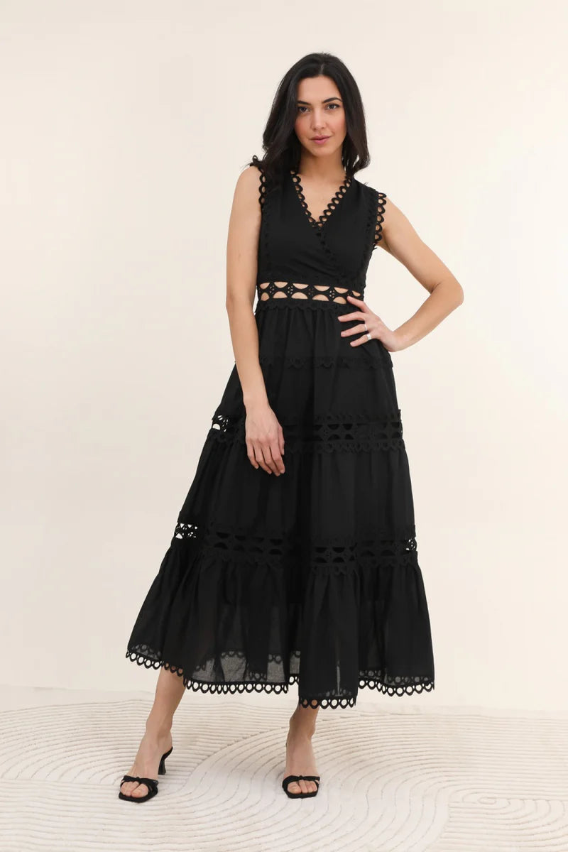 Lace Cotton Dress Black