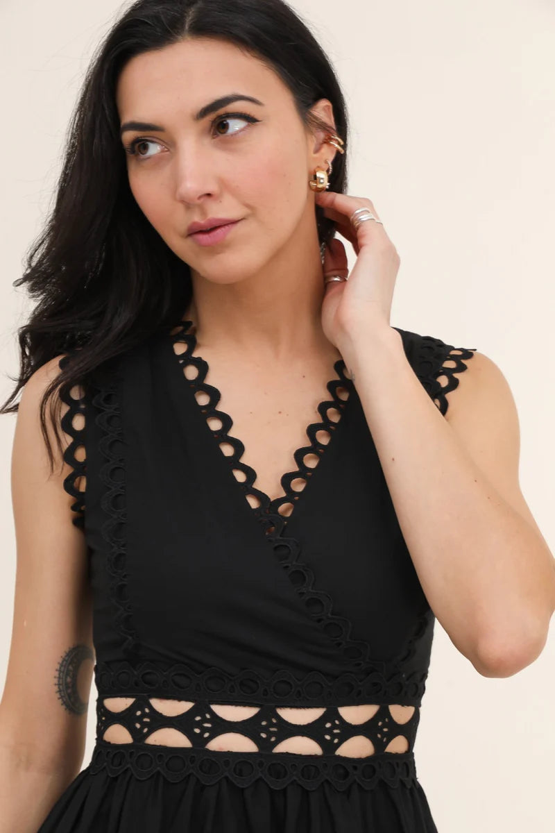 Lace Cotton Dress Black