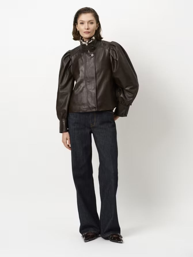 Kyrilo Cropped Leather Jacket Espresso Brown