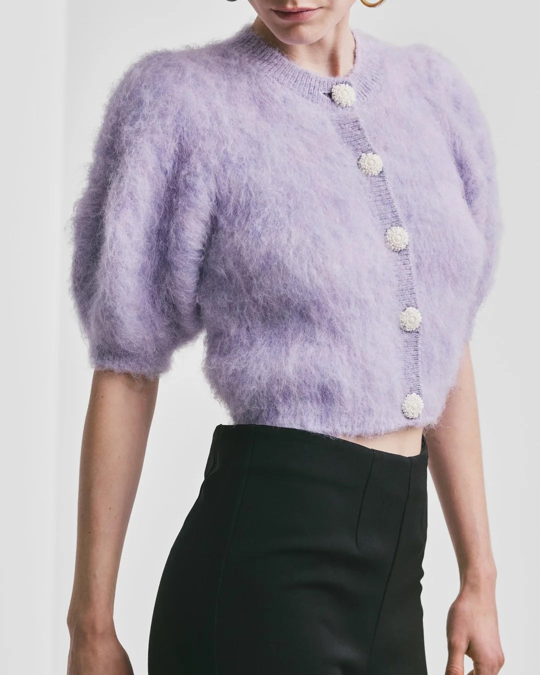 Hairy Knit Puffed Jacket Lilac