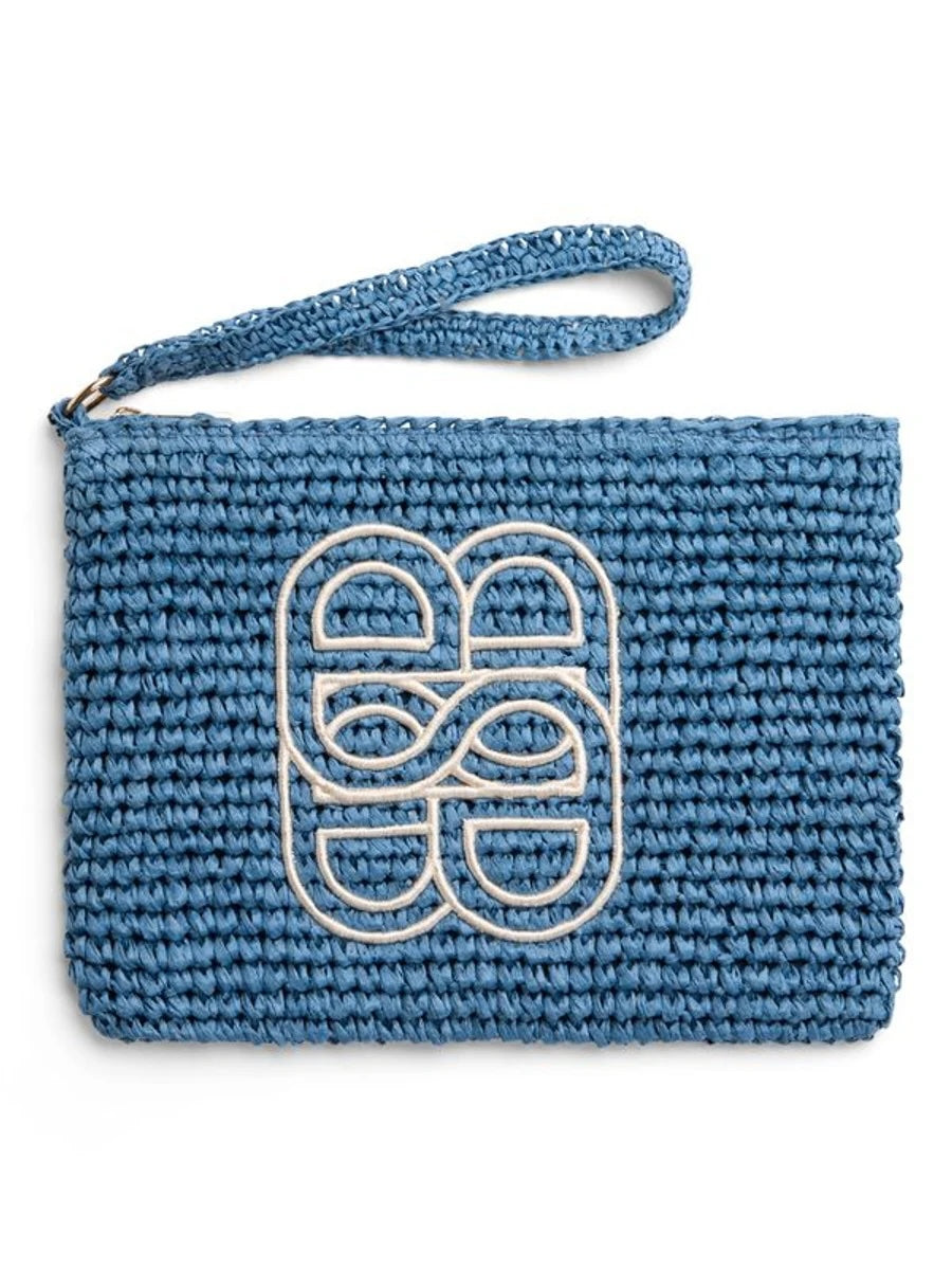 Mim Straw Clutch Blue