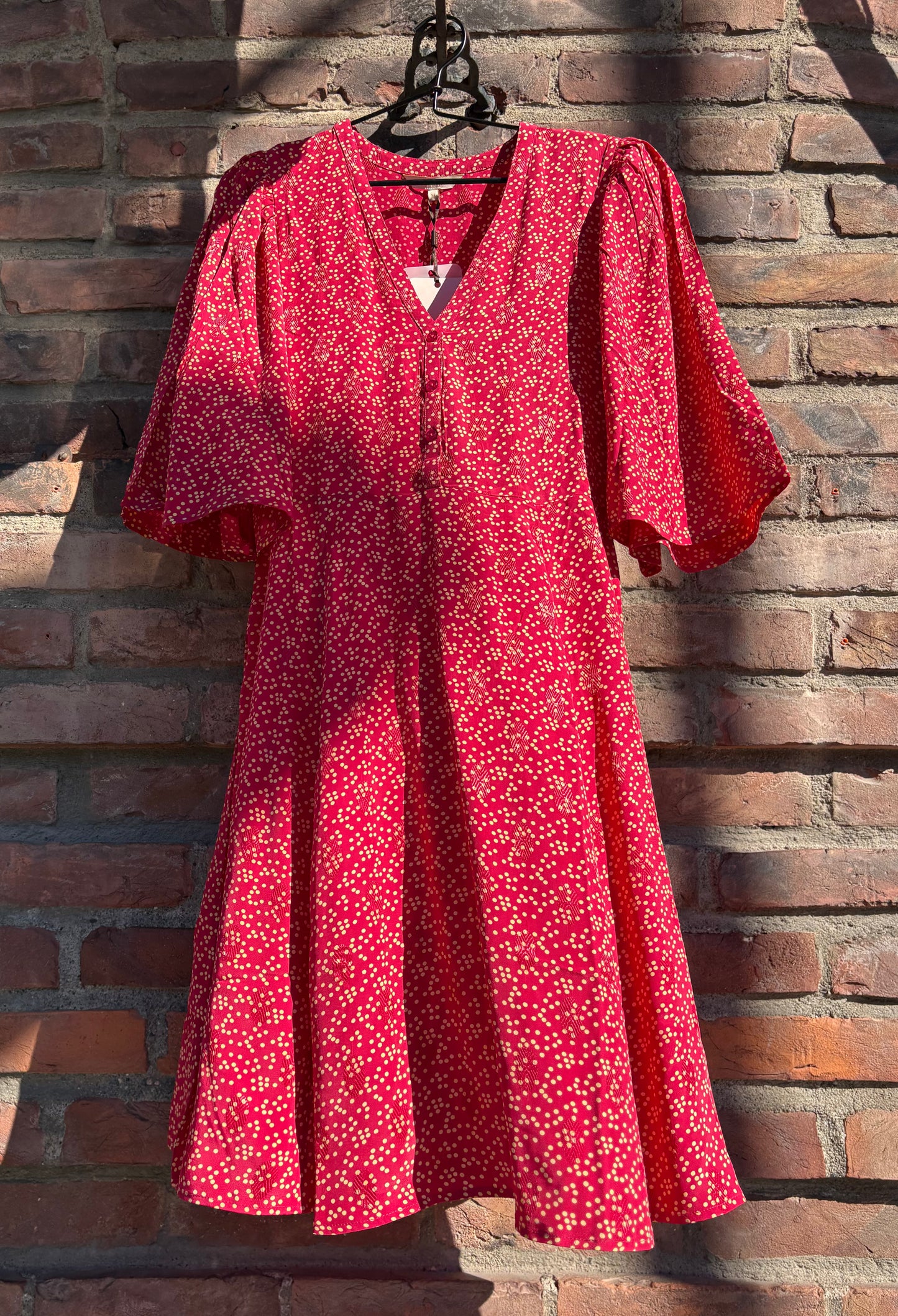 Spring V-Neck Dress Red Dots