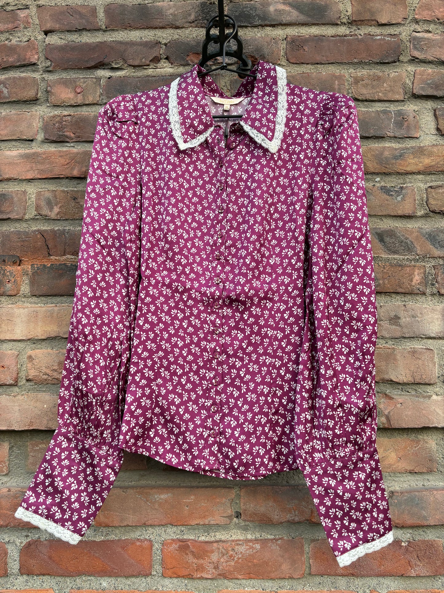 Satin Blouse Burgundy Petals