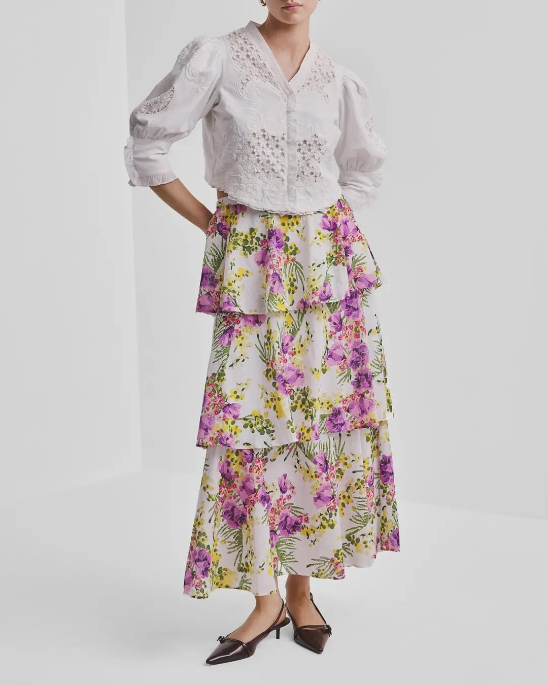 Cotton Slub Flounce Skirt Purple Breeze