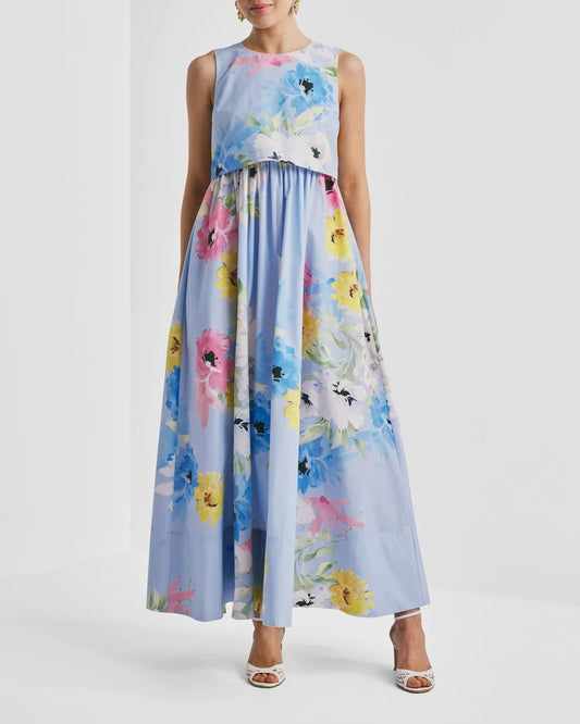 Cotton Taffeta Maxi Dress Sky Breeze