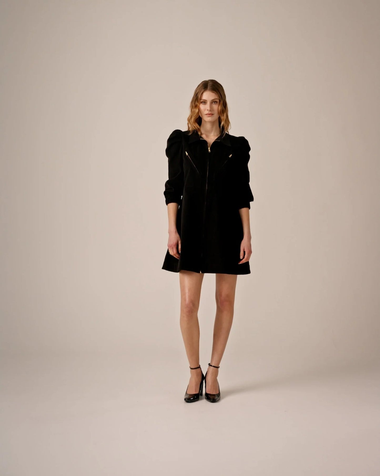 Baby Cord Collared Dress Black - No22 Damplassen