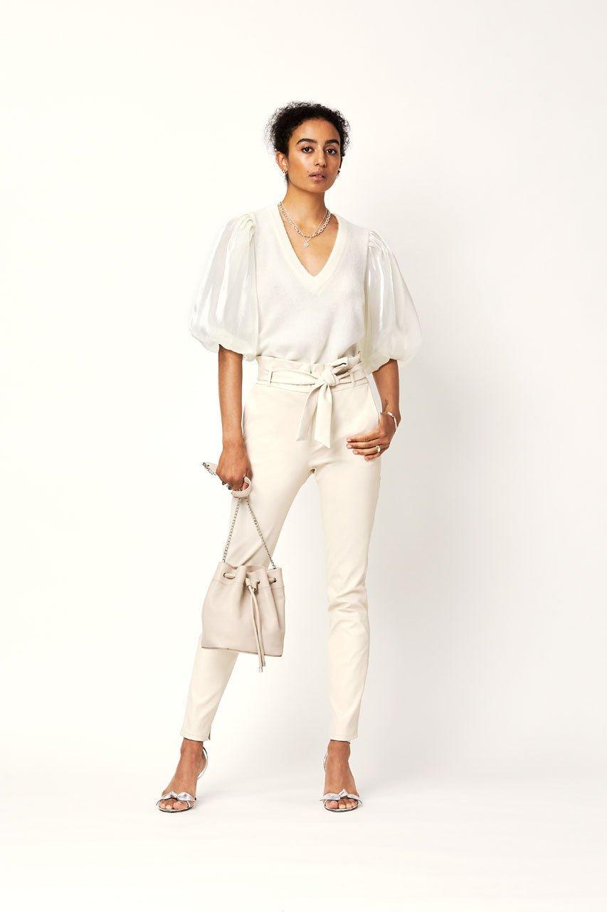 Carrey Stretch Leather Pants Butter Cream - No22 Damplassen