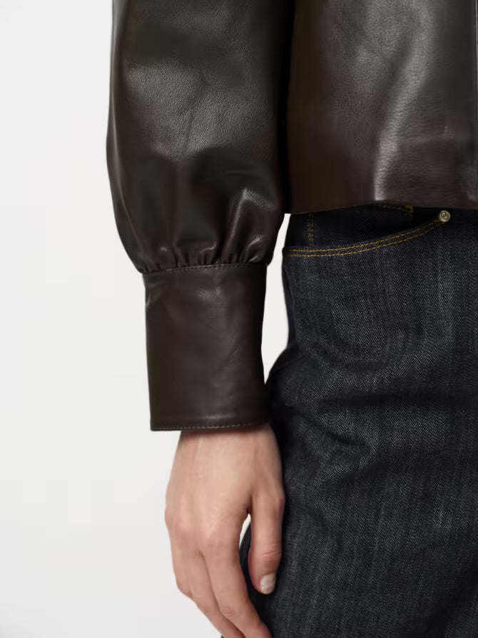 Kyrilo Cropped Leather Jacket Espresso Brown