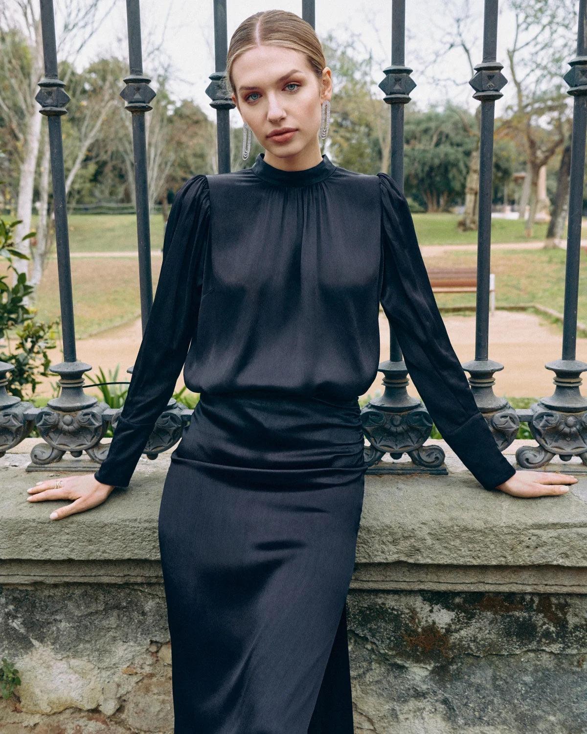 Crépe Satin Blouse Black - No22 Damplassen