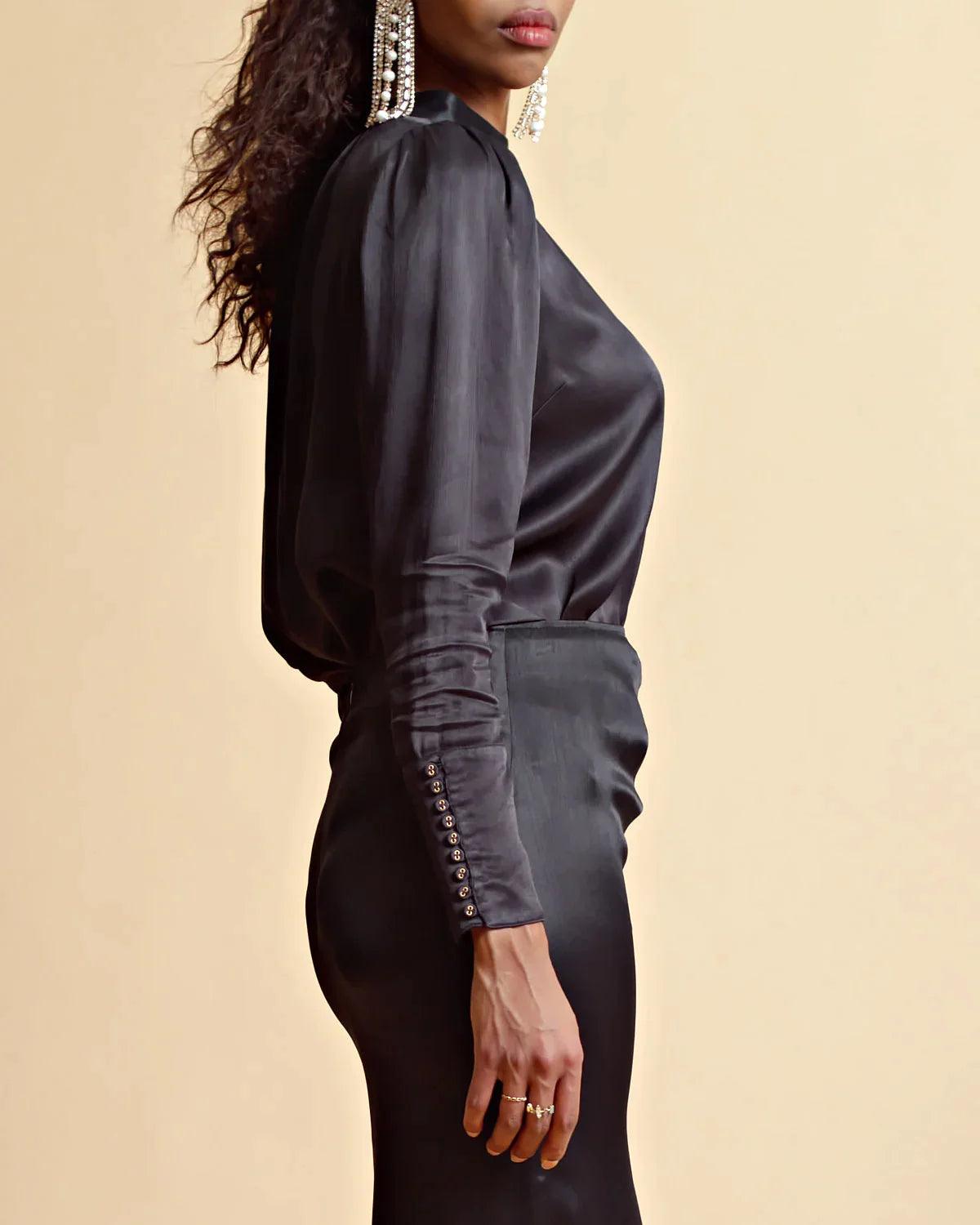 Crépe Satin Blouse Black - No22 Damplassen