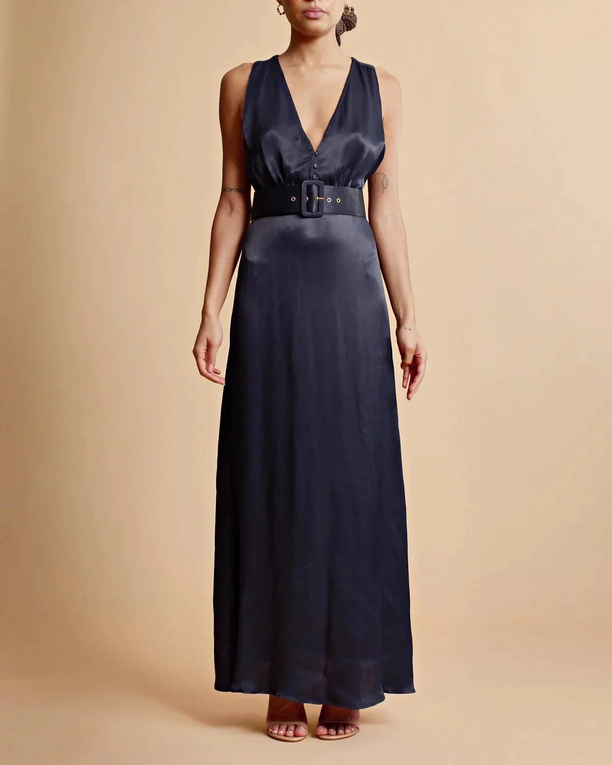 Crèpe satin Sleeveless Dress Navy - No22 Damplassen