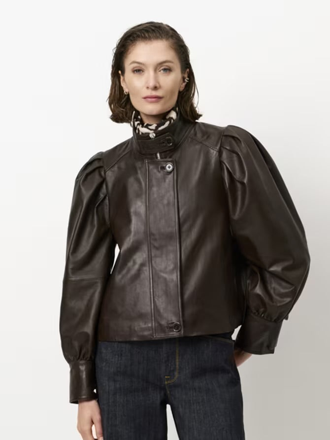 Kyrilo Cropped Leather Jacket Espresso Brown