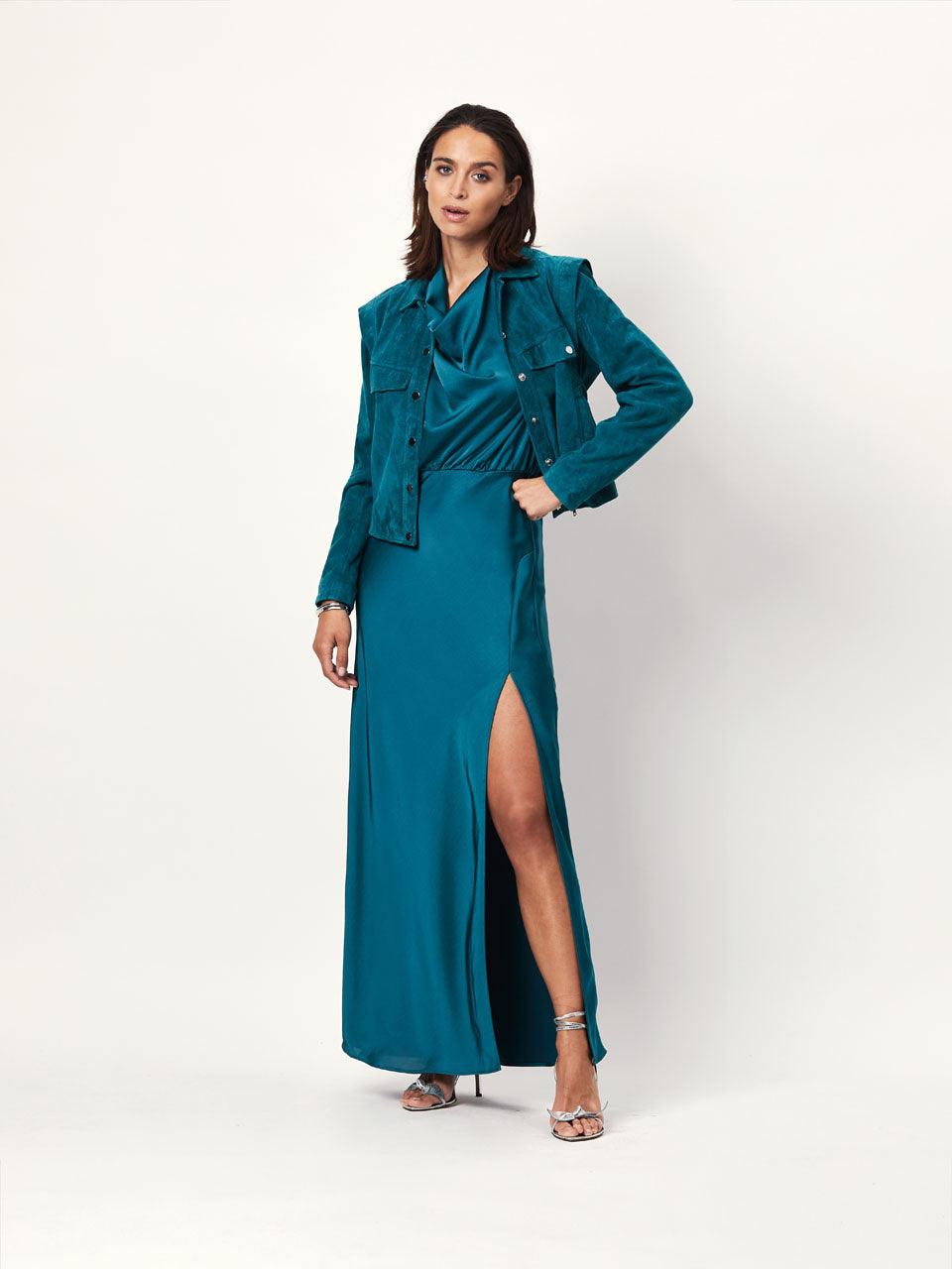 Delvaux Halter Maxi Dress Teal - No22 Damplassen