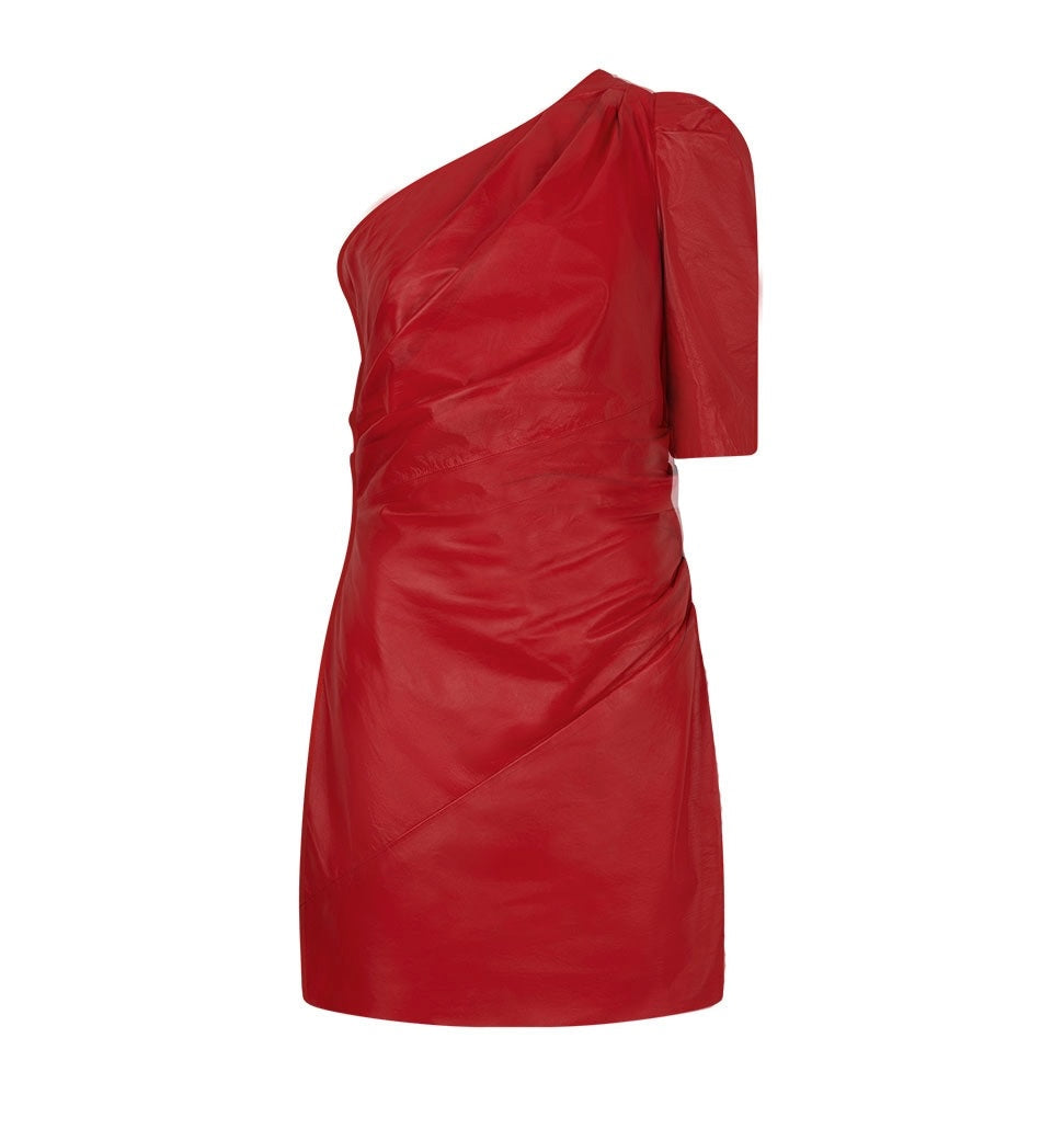Glen Drapey Leather Dress Glazed Cherry