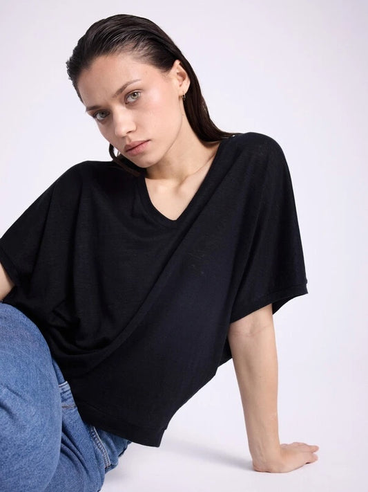 Sophia Linen T-Shirt Noir