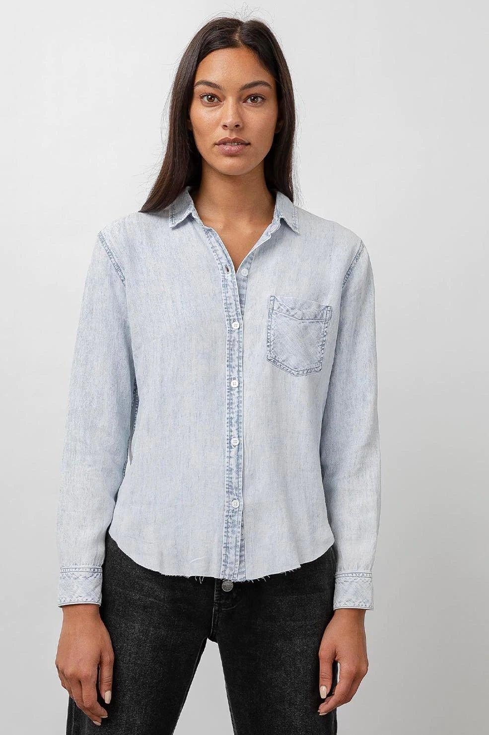 Rails - Ingrid Raw Shirt Light Acid Wash - No22 Damplassen