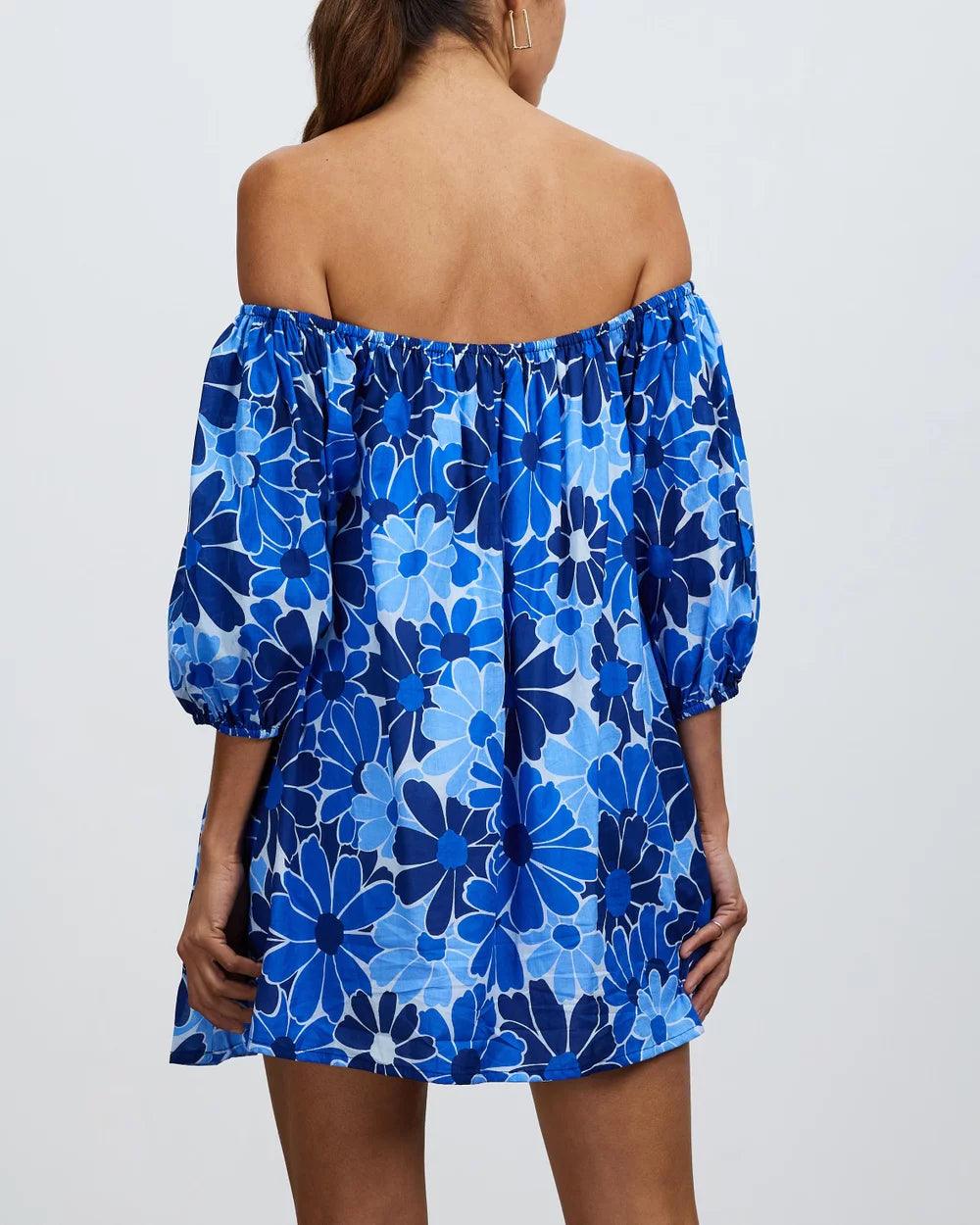 Letisha Mini Dress Canaria Floral Blue - No22 Damplassen