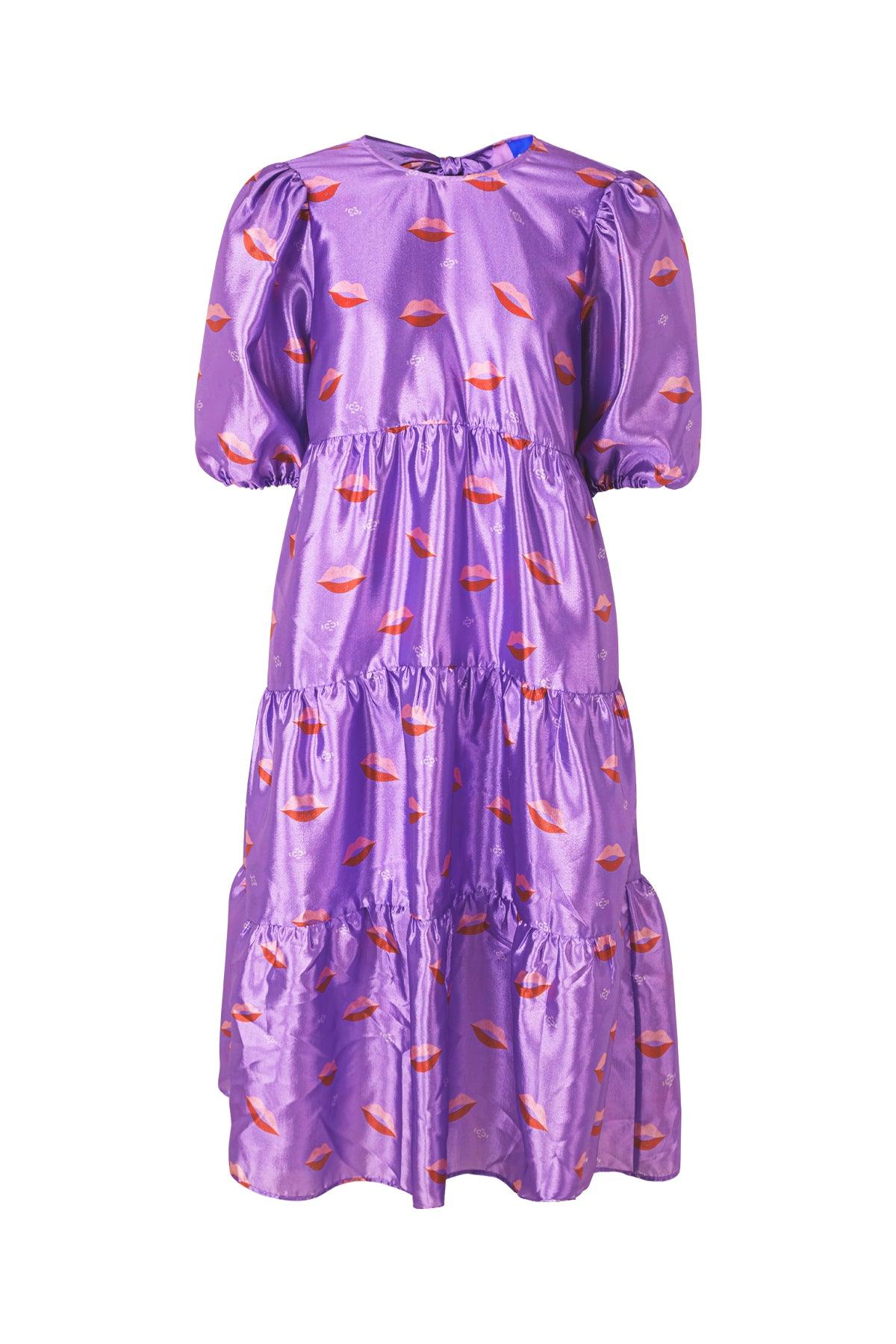 Lilla kjole fra Cras, med lepper. Lili Dress Lilac Lips