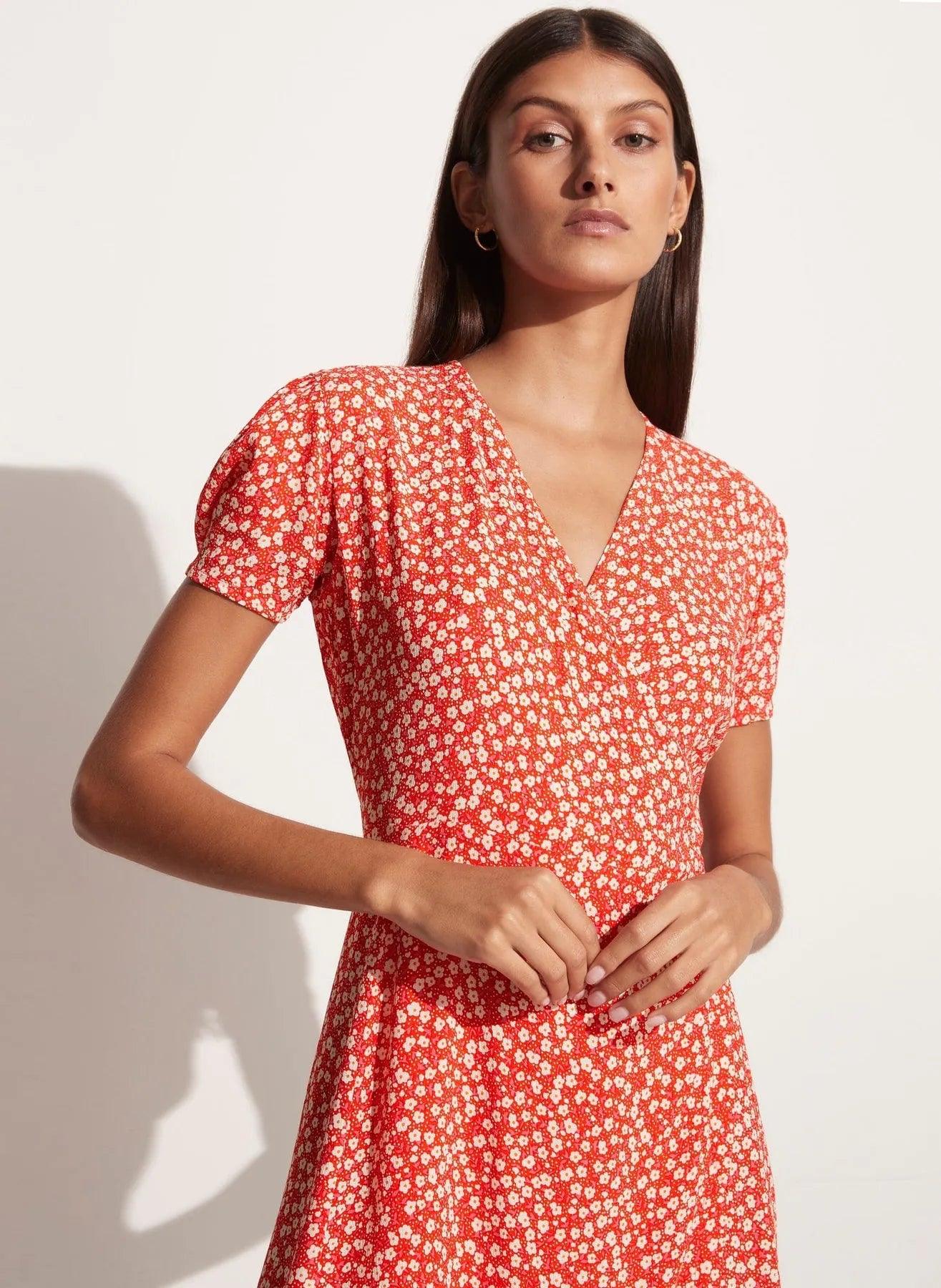 Louella Mini Wrap Dress Careyes Floral Cherry - No22 Damplassen