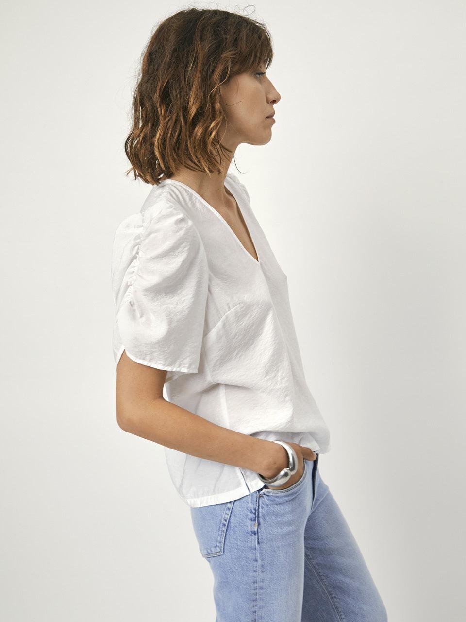 Lyza V-Neck Top Optic White - No22 Damplassen