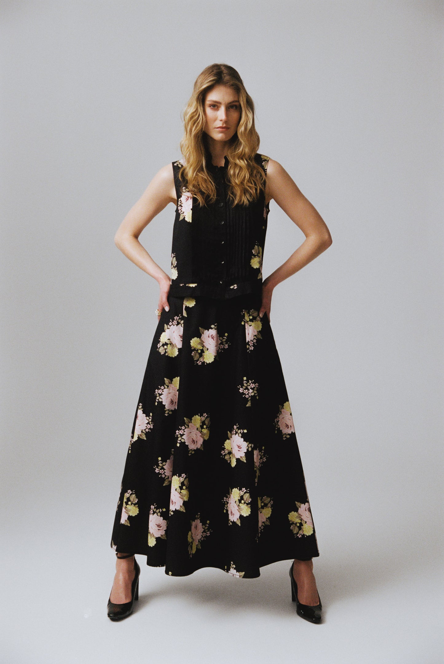 Poplin Maxi Skirt Black Posy