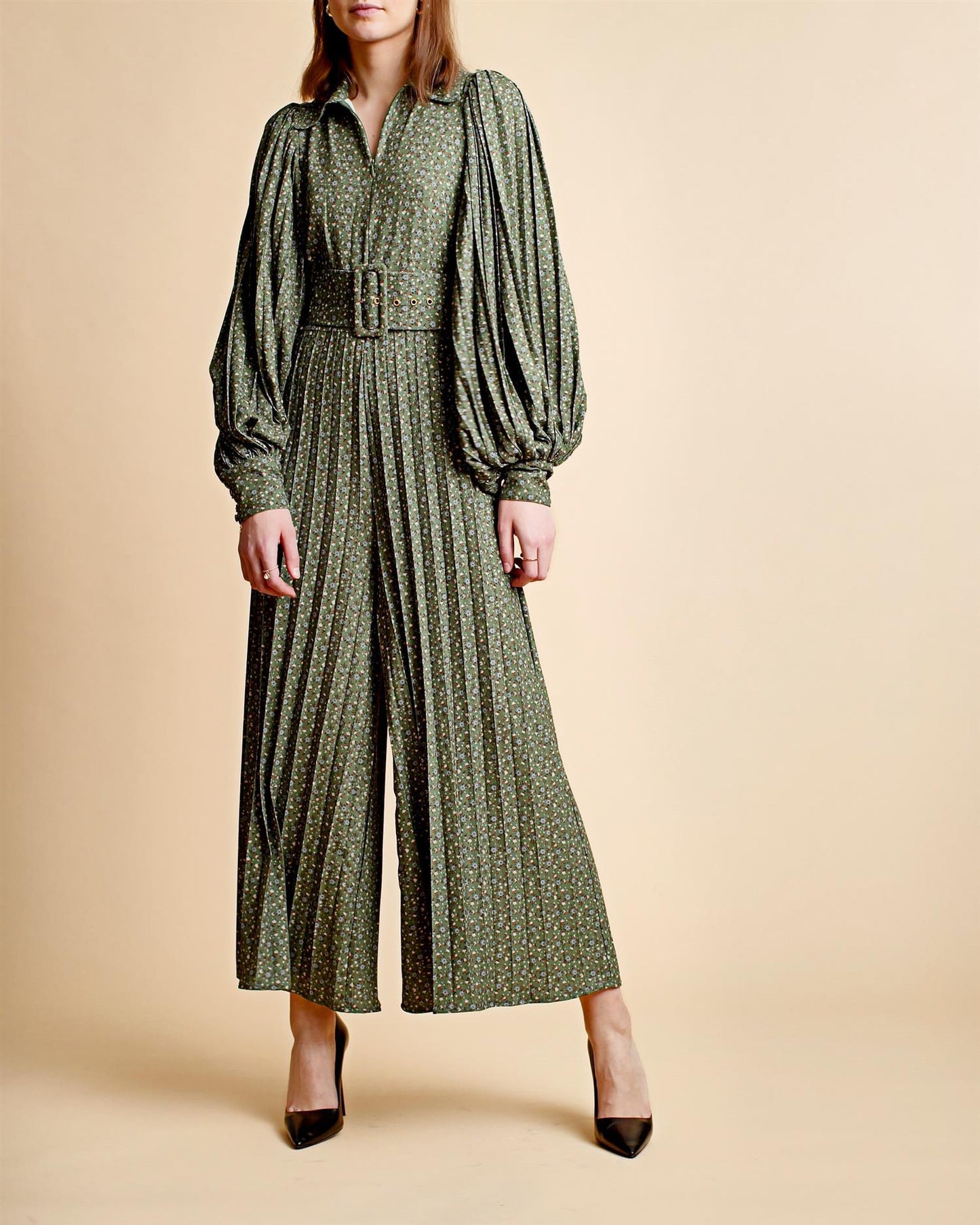 Plissé Jumpsuit Green Flowers - No22 Damplassen