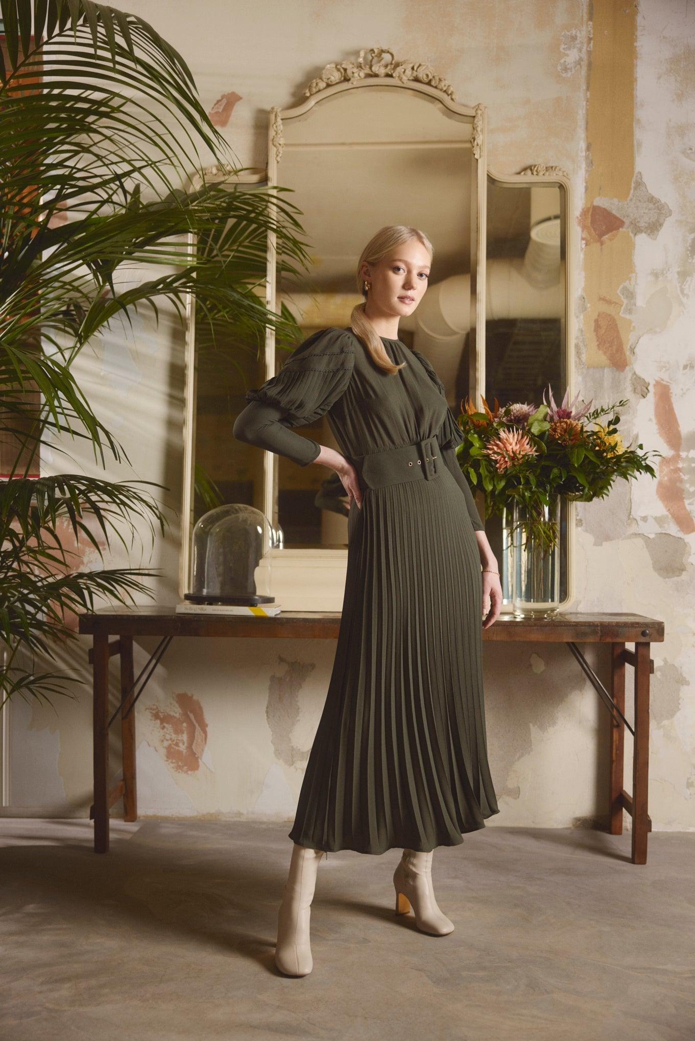 byTiMo - Plissé Midi Dress Green - No22 Damplassen